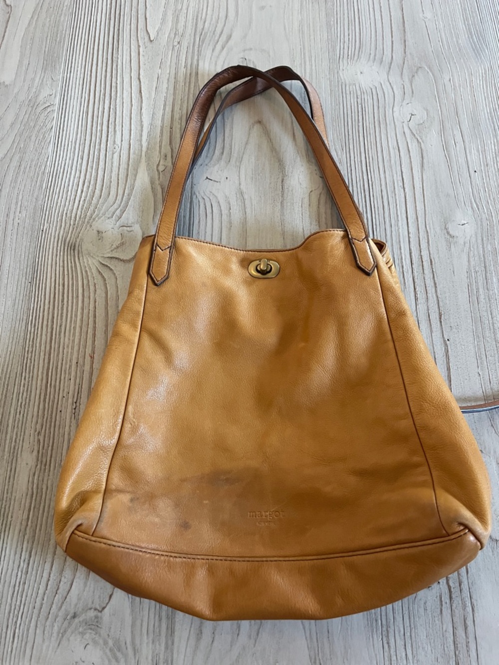 Margot Marcy Tote Leather Shoulder Tan leather  with Gold Turn-Lock medium size